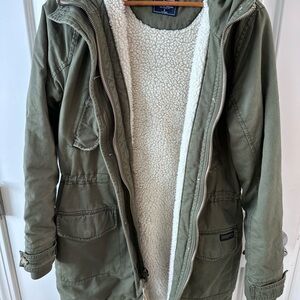 Abercrombie & Fitch Olive Green Jacket with Cream Sherpa